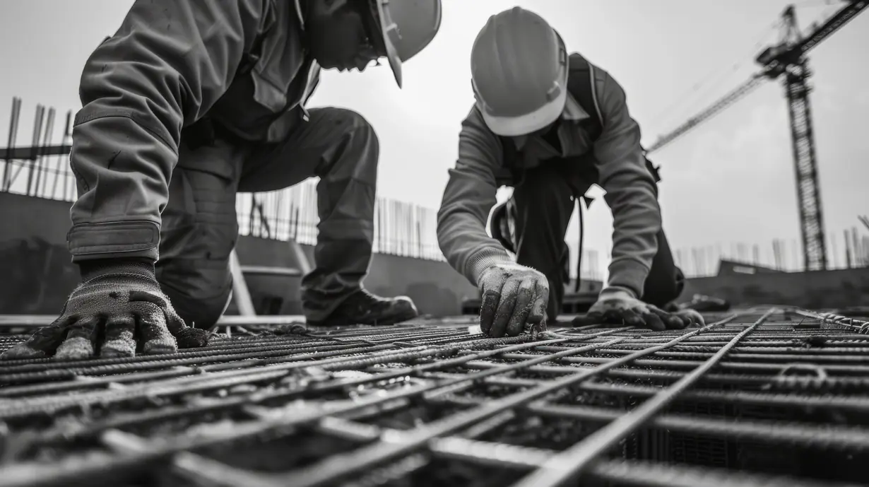Instalación de Waterstop PVC en juntas de concreto durante trabajos de armado en obra