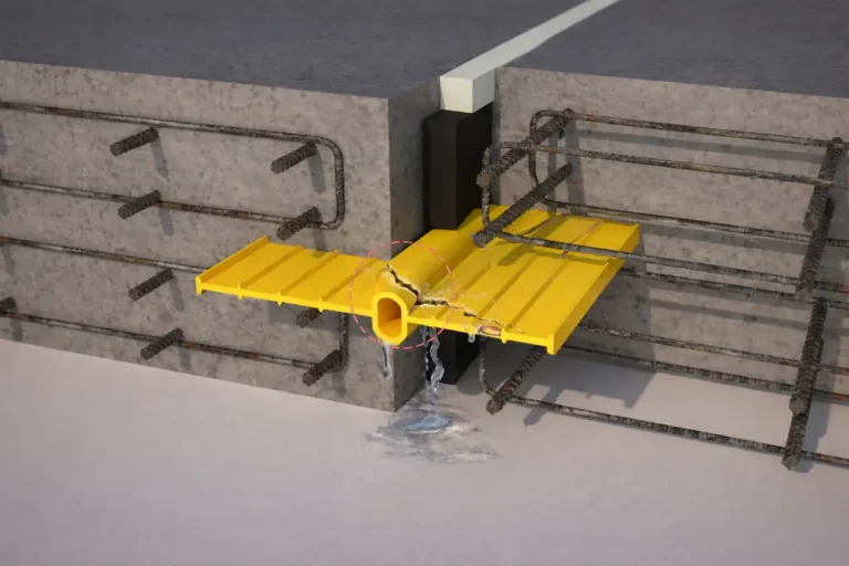 Reparación de soldadura defectuosa de waterstop PVC amarillo instalado en junta de concreto