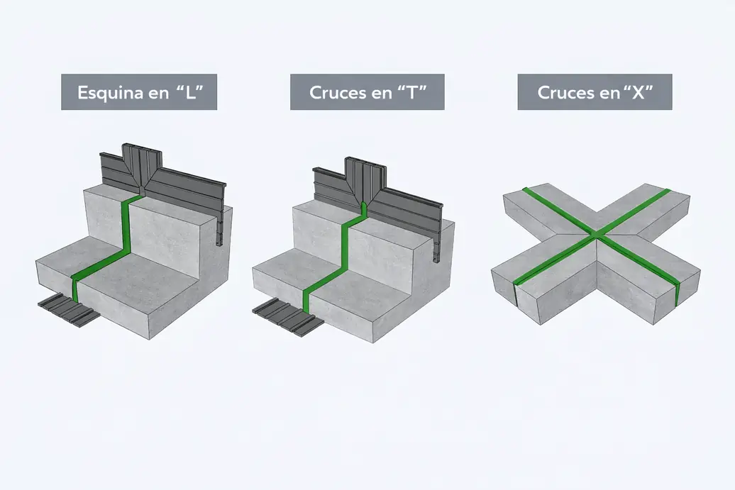 Tipos de configuraciones comunes de soldadura de waterstop PVC en esquinas en L, cruces en T y cruces en X