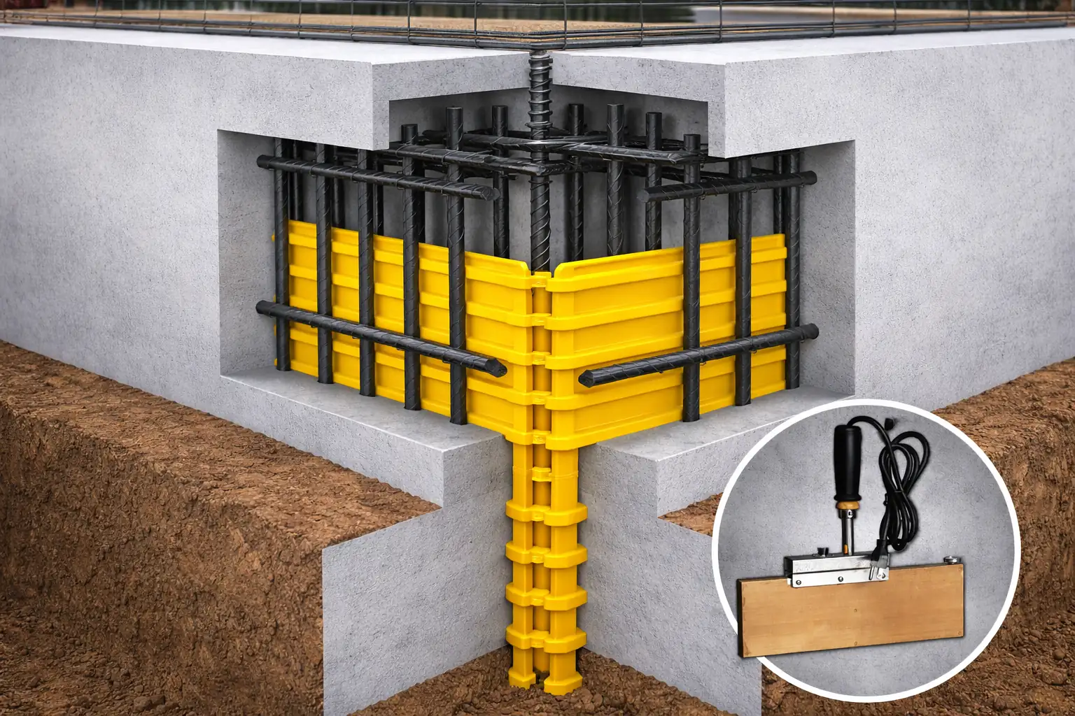 Waterstop PVC soldado de forma continua en junta de concreto para impermeabilización