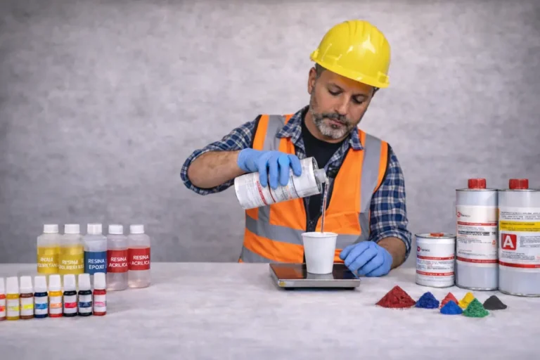 Trabajador de la construcción preparando resinas para inyección en concreto con equipo de inyección